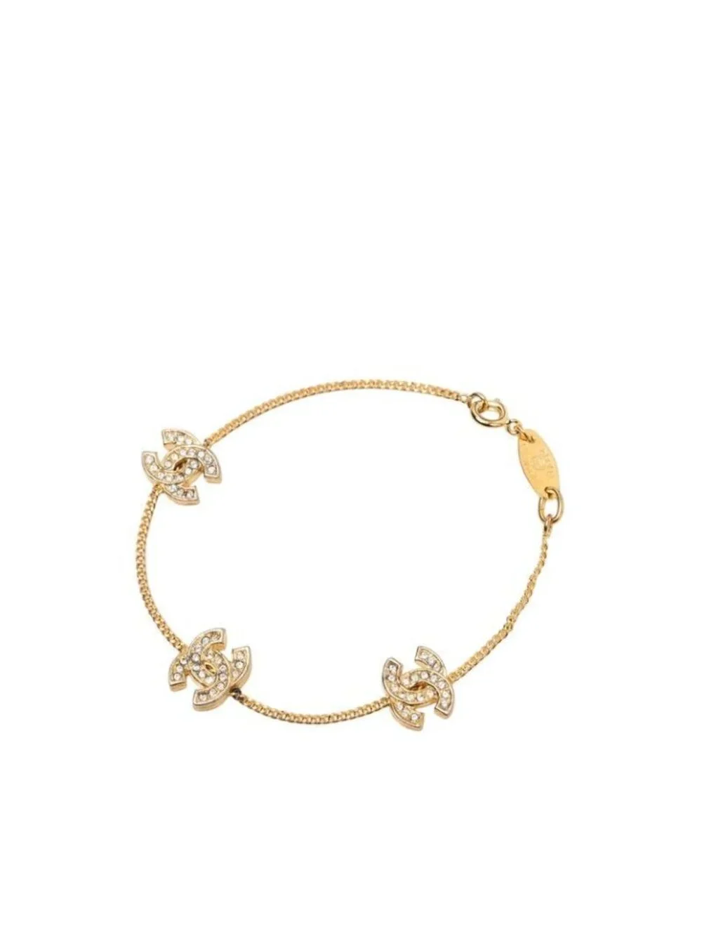 Chanel CC Logo Bracelet Gold Plated Rhinestone